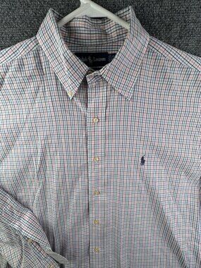 Ralph Lauren Button Up Shirt Long Sleeve Men Yarmouth 16.5 34/35 Pink Blue Check